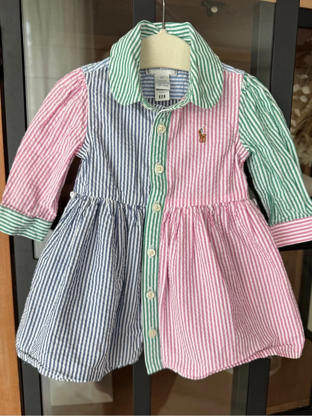 Ralph Lauren Seersucker striped pastel long sleeve Shirtdress baby girl multi